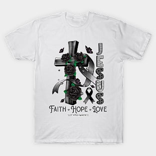 Sleep Apnea Awareness - Jesus Cross ribbon Faith T-Shirt